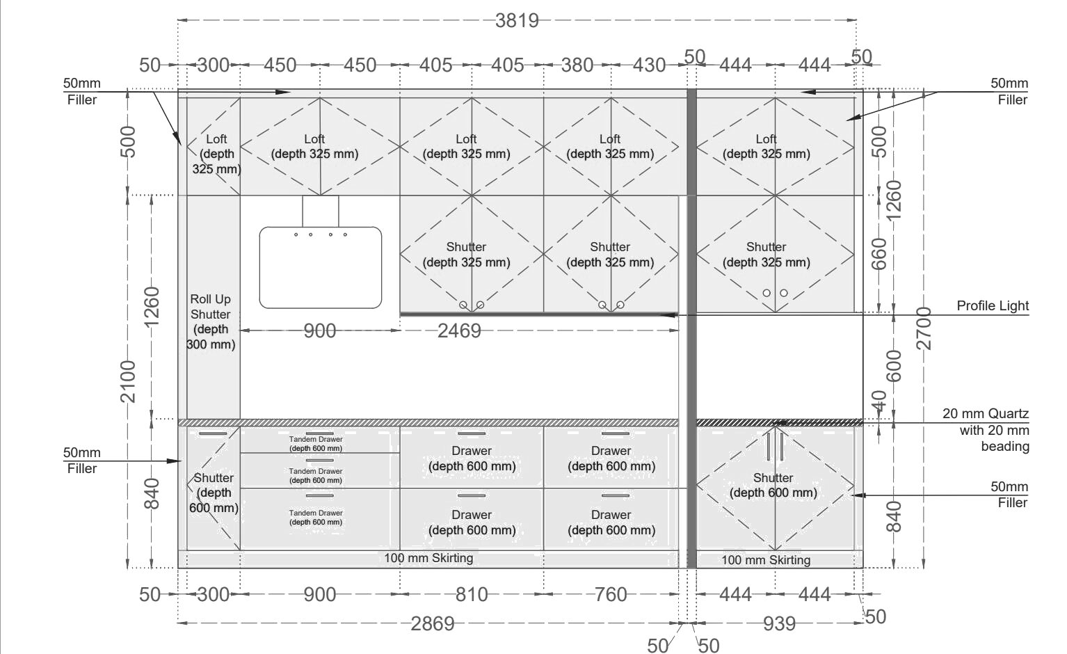 Kitchen — Main Wall — Drawing