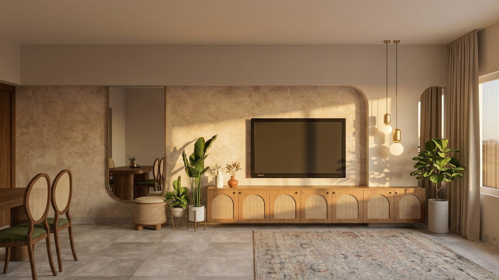 Living Room — TV Wall — 3D Render